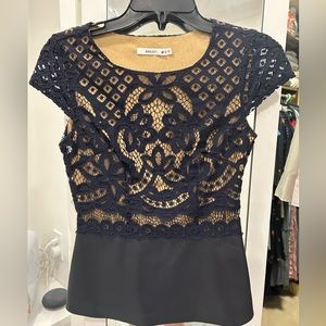 Bailey 44 lace contrast peplum top with Banana Republic skirt
